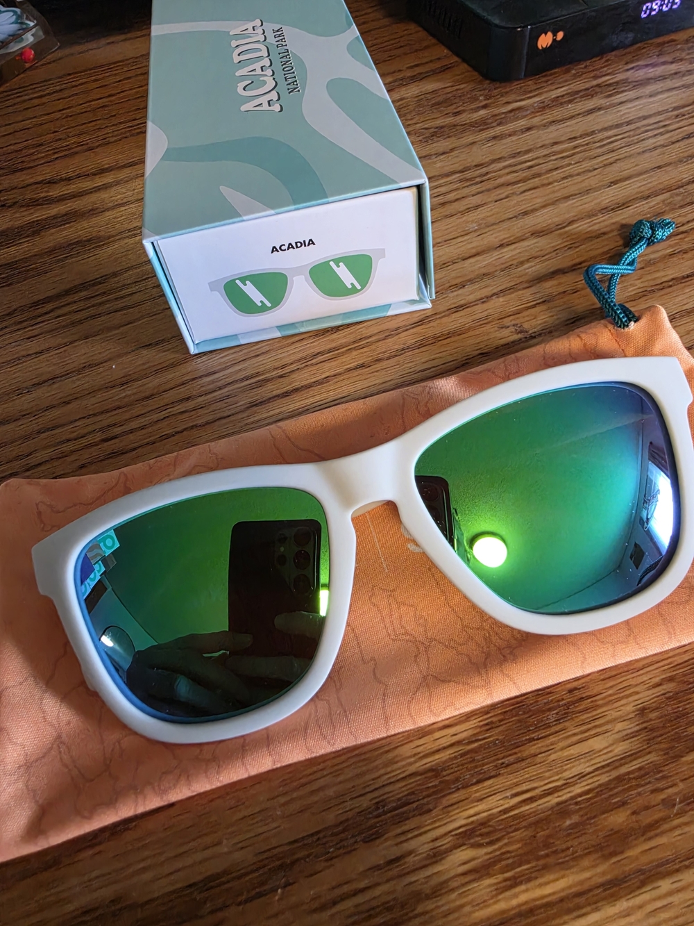 Acadia White Frame Sunglasses with Green Mirrored Lenses